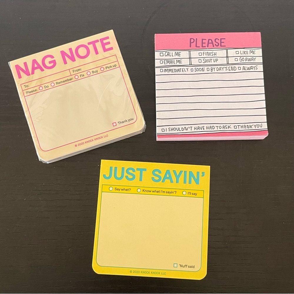 $8 SALE Humorous Sticky Note Set Funny Sarcastic Set of 3